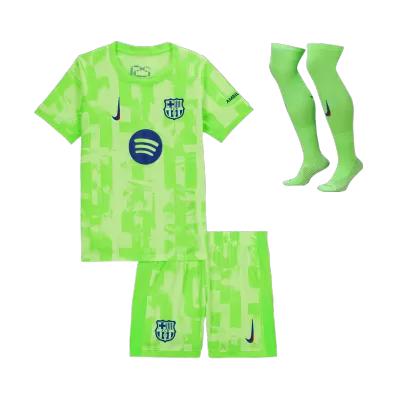 Kid's Barcelona Third Away Soccer Jersey Kit(Jersey+Shorts+Socks) 2024/25- UCL (Spotify Logo Without Text) - Soccerdeal