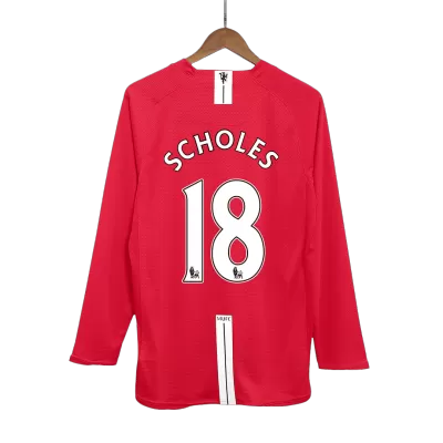 Retro SCHOLES #18 2007/08 Manchester United Home Long Sleeve Soccer Jersey - Soccerdeal