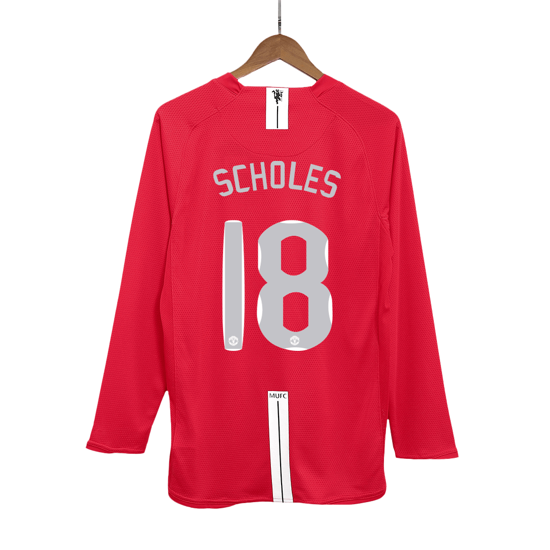 Retro SCHOLES #18 2007/08 Manchester United Home Long Sleeve Soccer Jersey - Soccerdeal