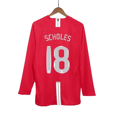 Retro SCHOLES #18 2007/08 Manchester United Home Long Sleeve Soccer Jersey- UCL Final - Soccerdeal