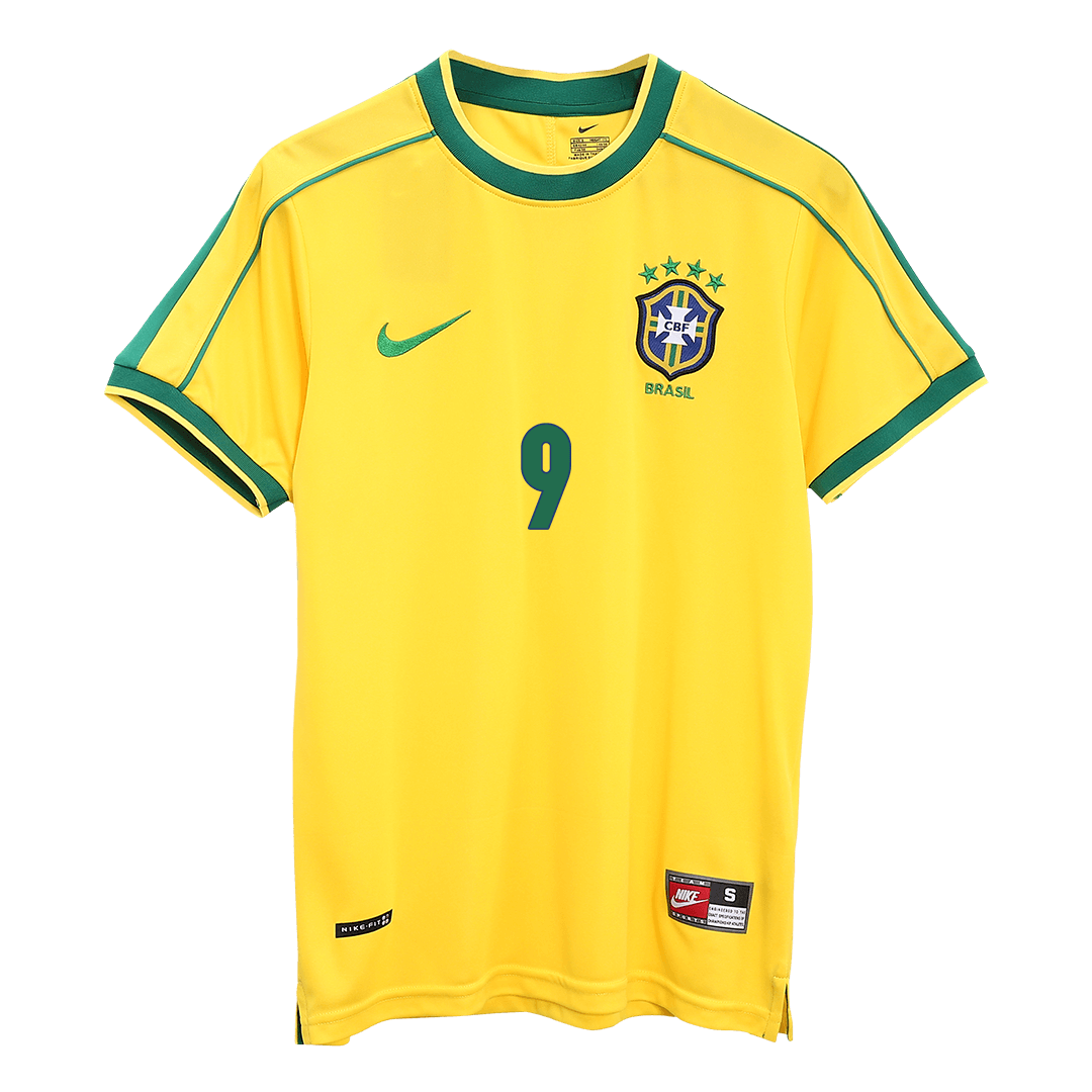 Retro RONALDO #9 1998 Brazil Home Soccer Jersey - Soccerdeal