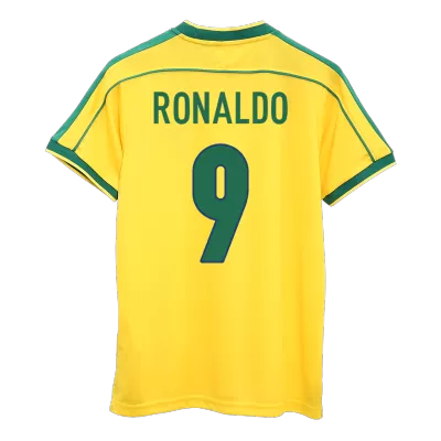 Retro RONALDO #9 1998 Brazil Home Soccer Jersey - Soccerdeal