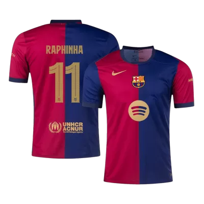 RAPHINHA #11 Barcelona Home Soccer Jersey 2024/25 - UCL(Spotify Logo Without Text) - Soccerdeal