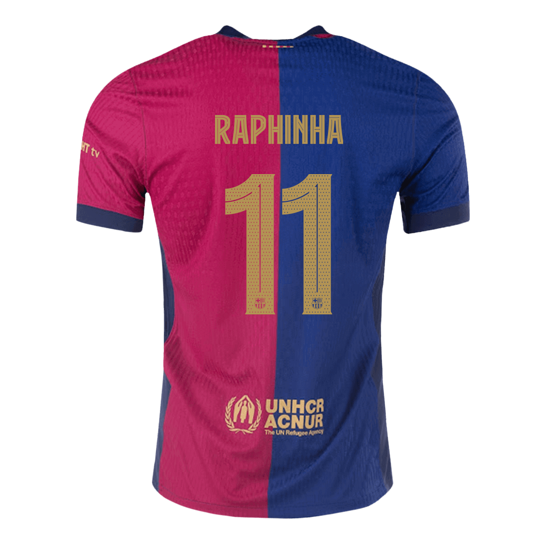RAPHINHA #11 Barcelona Home Soccer Jersey - UCL (Spotify Logo Without Text) Player Version - Soccerdeal