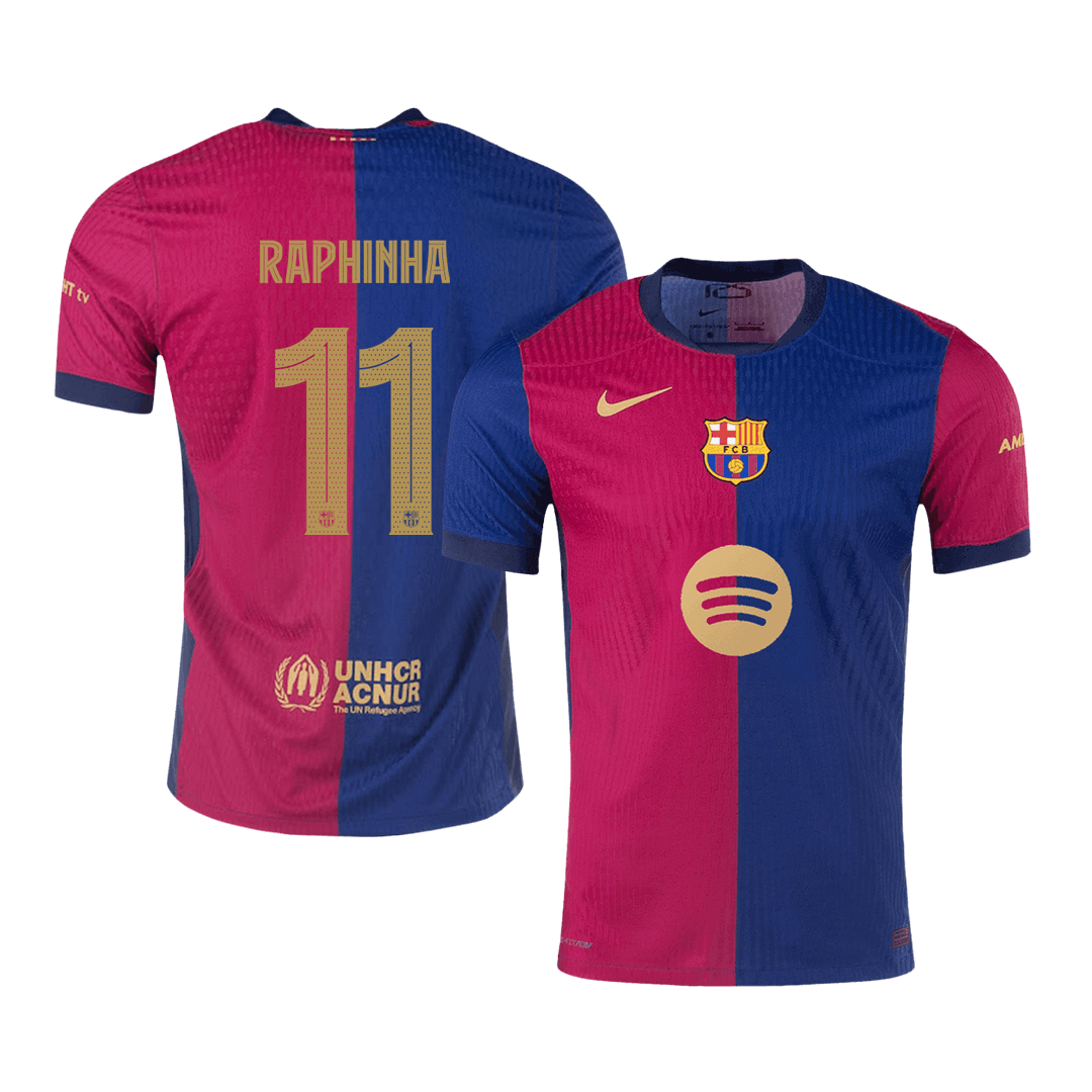 RAPHINHA #11 Barcelona Home Soccer Jersey - UCL (Spotify Logo Without Text) Player Version - Soccerdeal