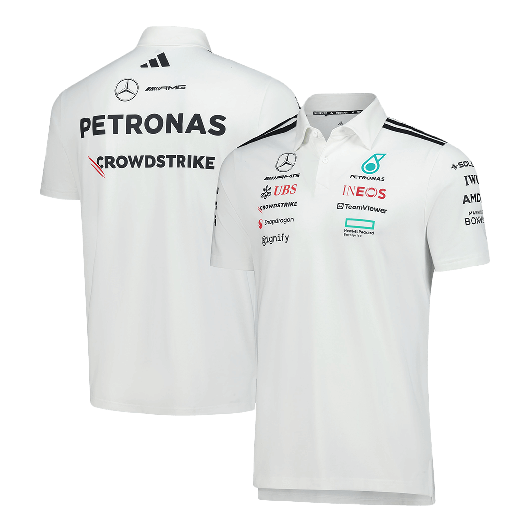 Mercedes AMG Petronas F1 Team Polo 2025 White - Soccerdeal