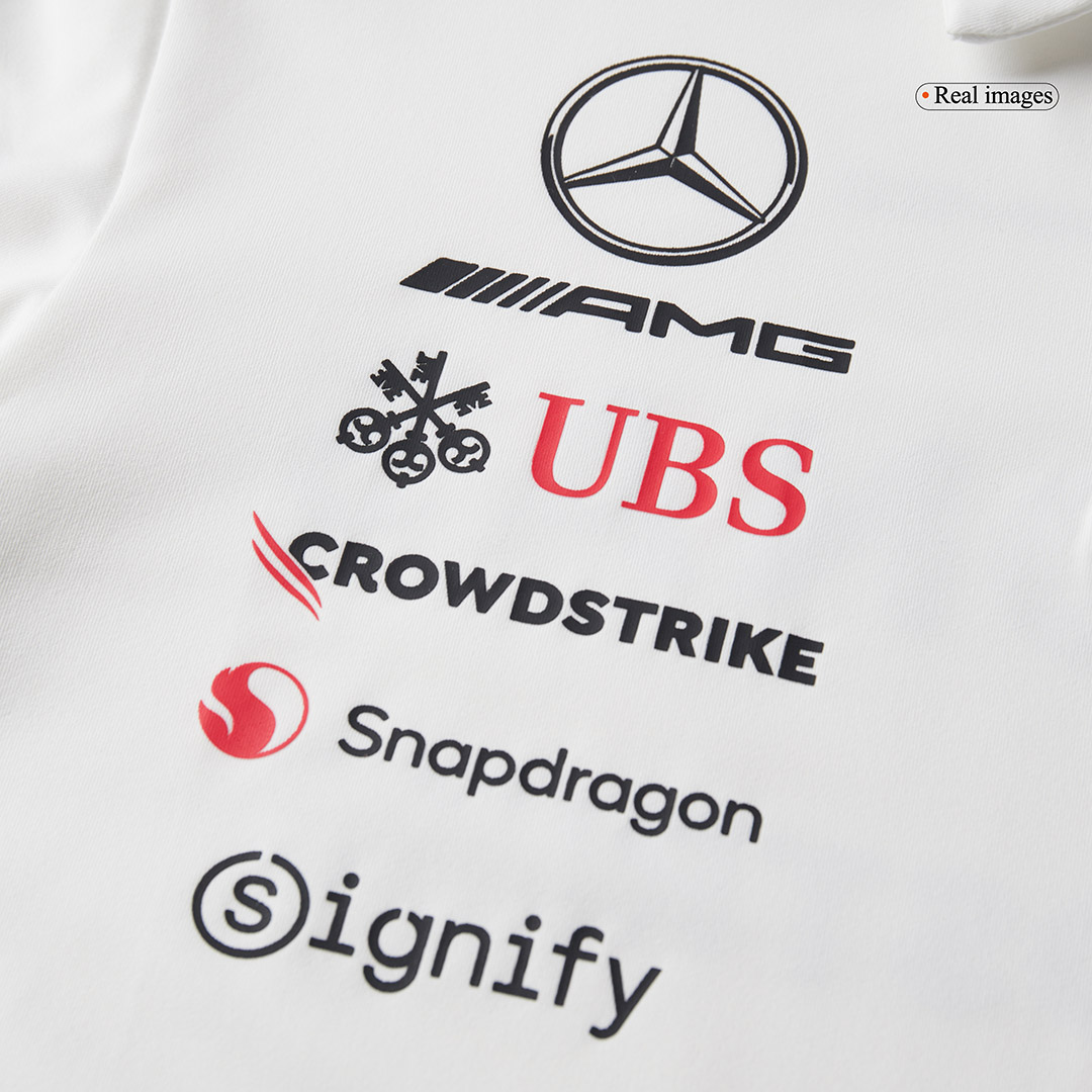 Mercedes AMG Petronas F1 Team Polo 2025 White - Soccerdeal