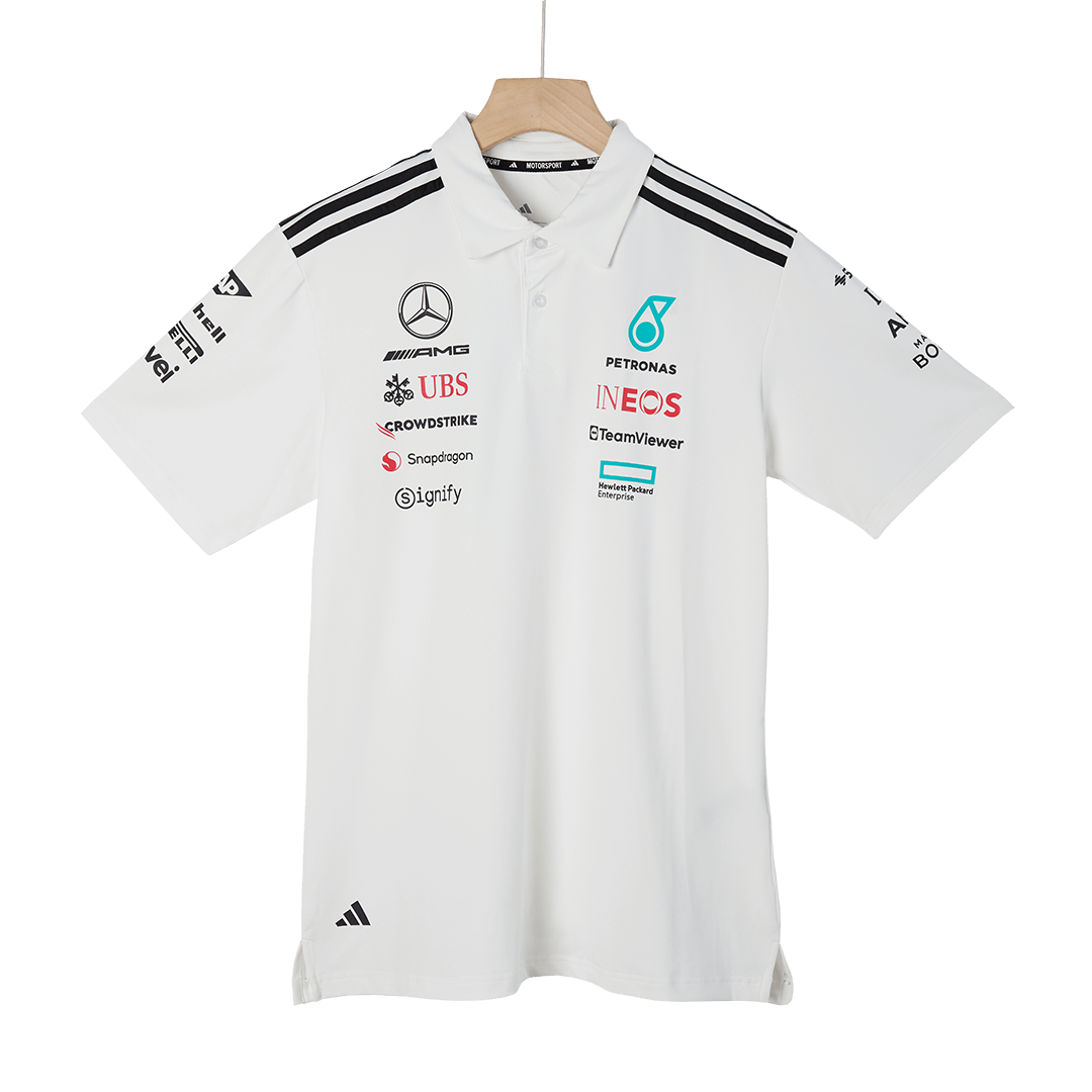 Mercedes AMG Petronas F1 Team Polo 2025 White - Soccerdeal
