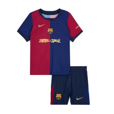 Kid's Barcelona X Travis Scott Home Soccer Jersey Kit(Jersey+Shorts) 2024/25 - Soccerdeal