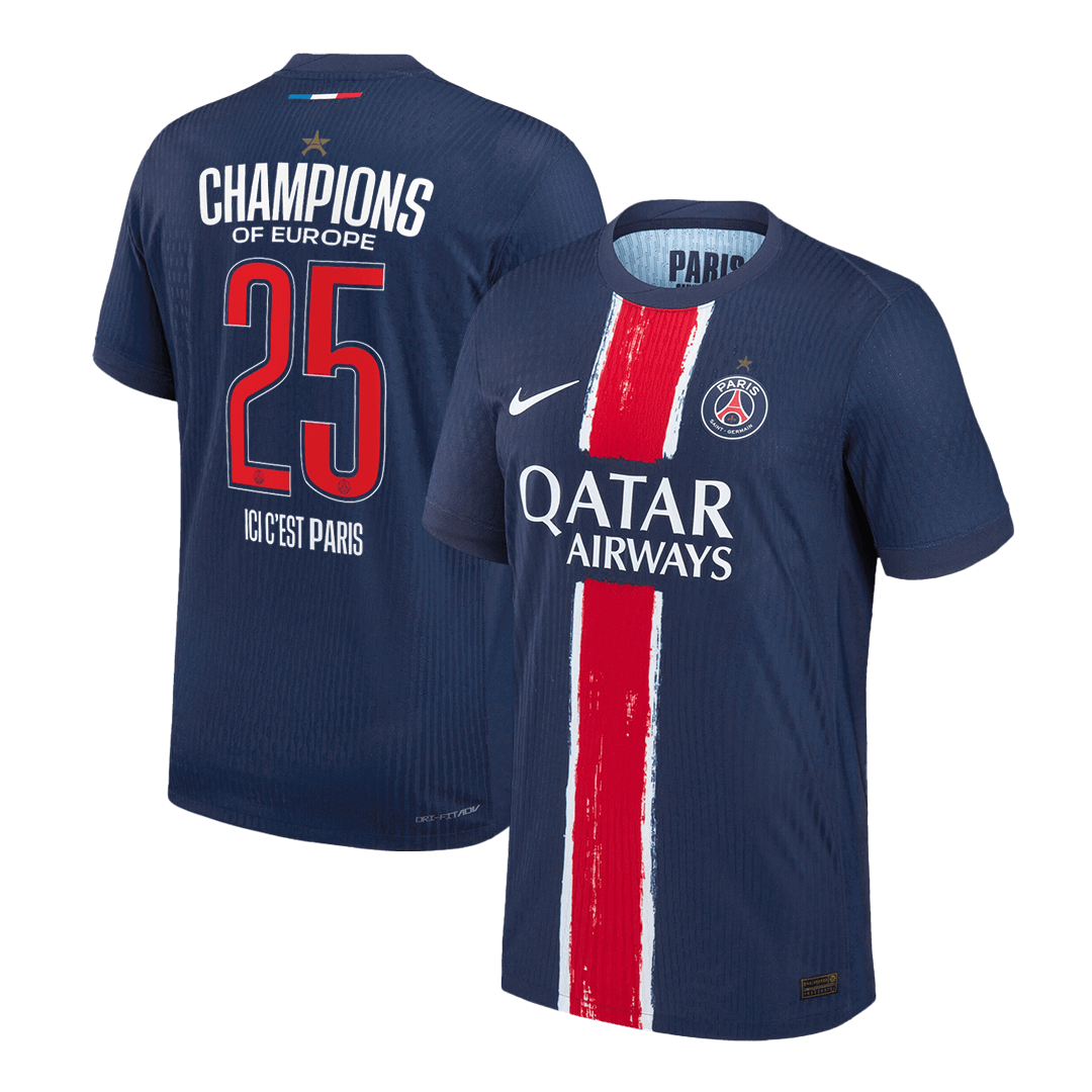 Authentic CHAMPIONS #25 PSG Home Soccer Jersey - CHAMPIONS OF EUROPE - Soccerdeal