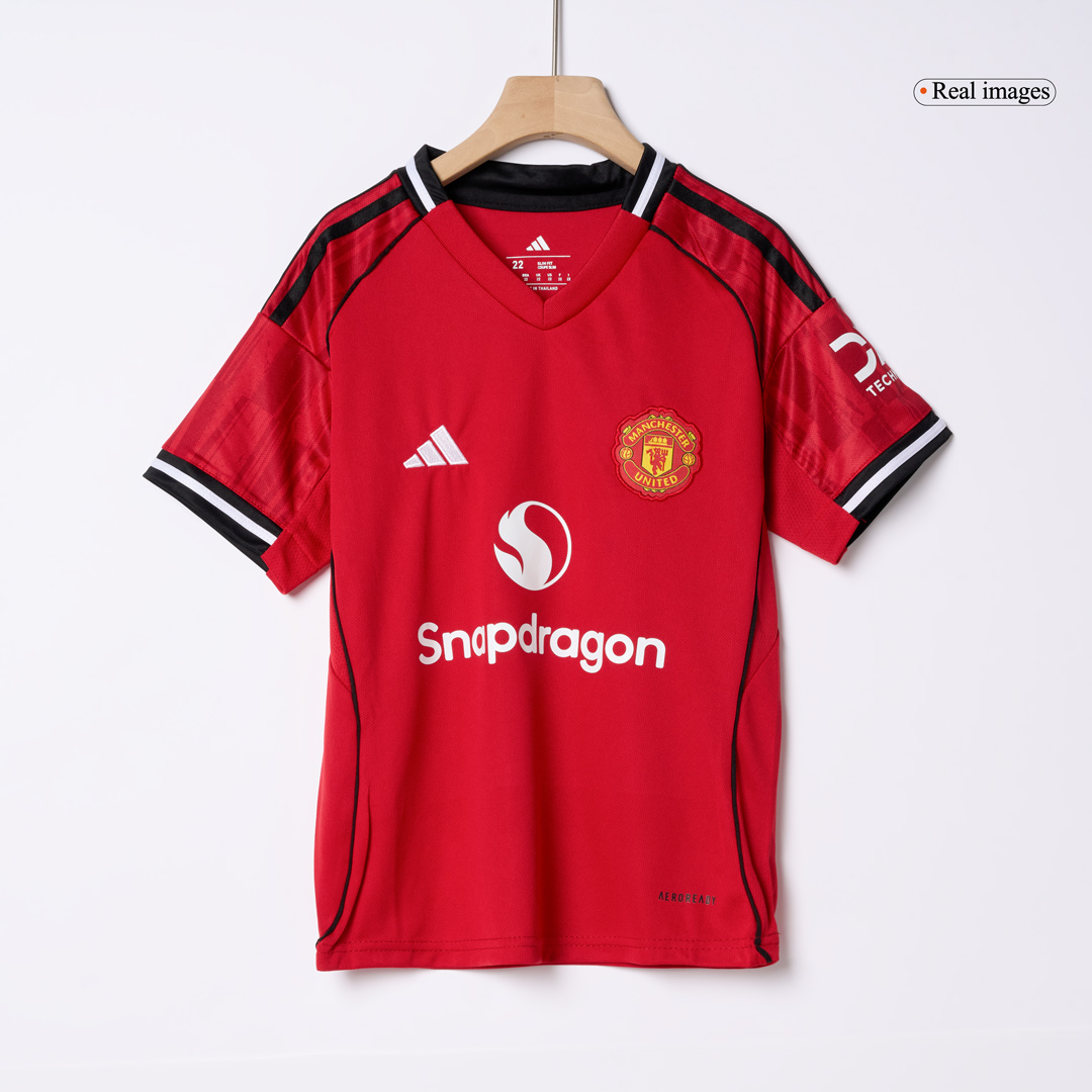 Kid's Manchester United Home Soccer Jersey Kit(Jersey+Shorts+Socks) 2025/26 - Soccerdeal