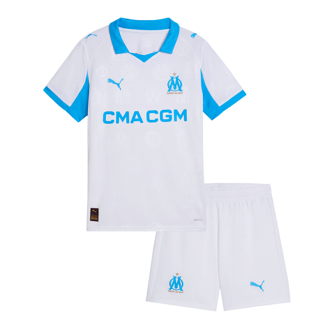 Kid's Marseille Home Soccer Jersey Kit(Jersey+Shorts) 2025/26 - Soccerdeal