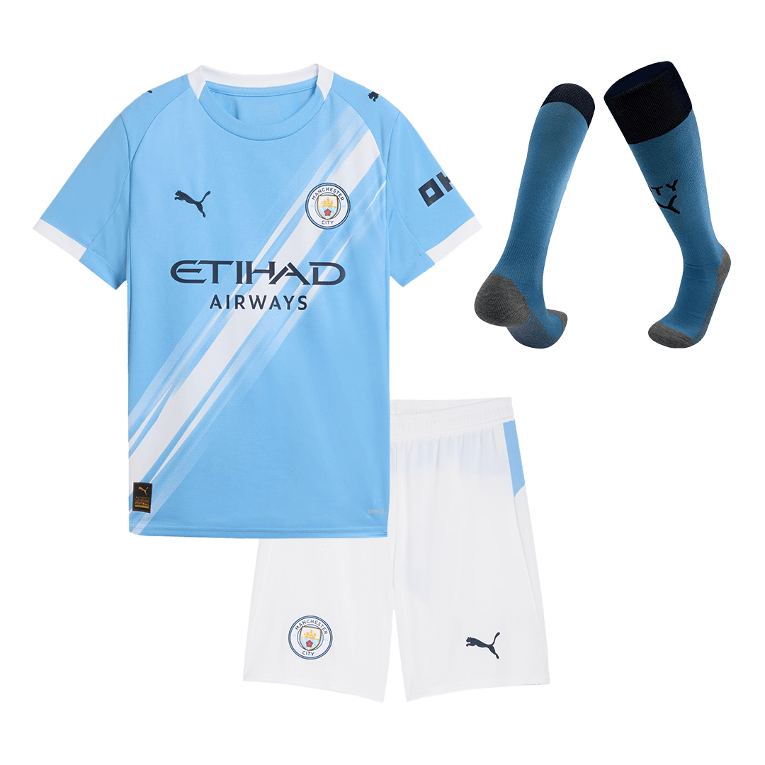 Kid's Manchester City Home Soccer Jersey Kit(Jersey+Shorts+Socks) 2025/26 - Soccerdeal