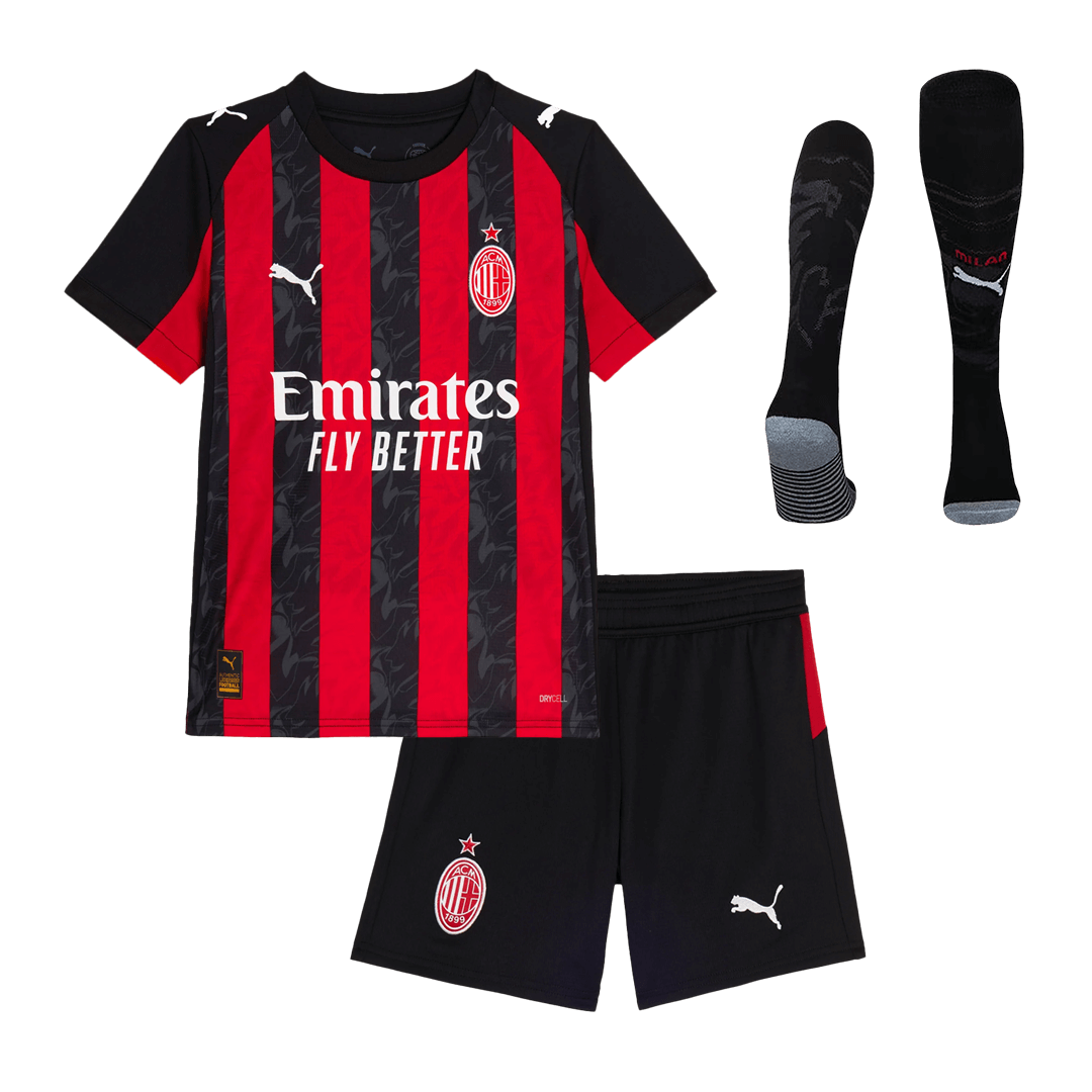 Kid's AC Milan Home Soccer Jersey Kit(Jersey+Shorts+Socks) 2025/26 - Soccerdeal
