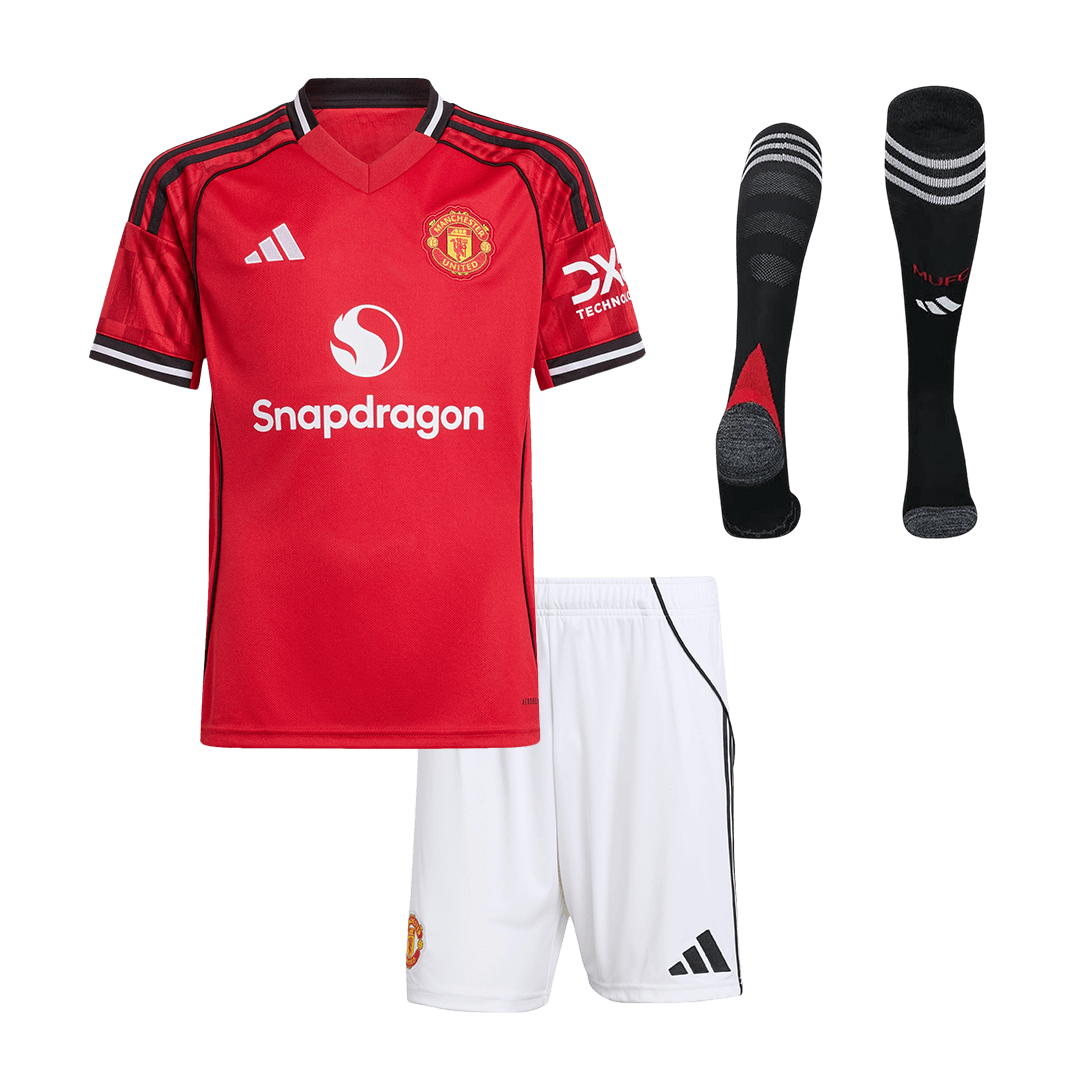 Kid's Manchester United Home Soccer Jersey Kit(Jersey+Shorts+Socks) 2025/26 - Soccerdeal