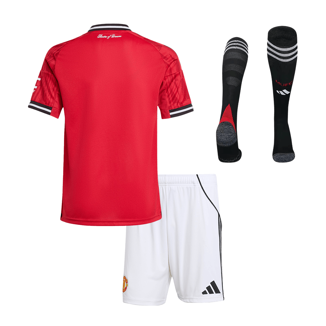 Kid's Manchester United Home Soccer Jersey Kit(Jersey+Shorts+Socks) 2025/26 - Soccerdeal