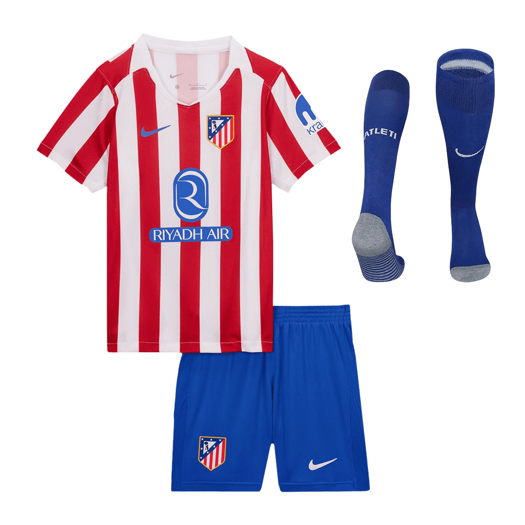 Kid's Atletico Madrid Home Soccer Jersey Kit(Jersey+Shorts+Socks) 2025/26 - Soccerdeal