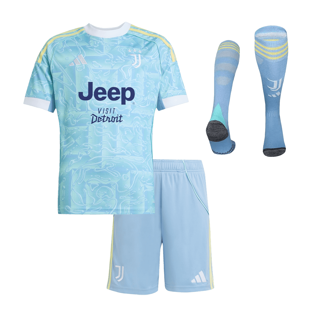 Kid's Juventus Away Soccer Jersey Kit(Jersey+Shorts+Socks) 2025/26 - Soccerdeal