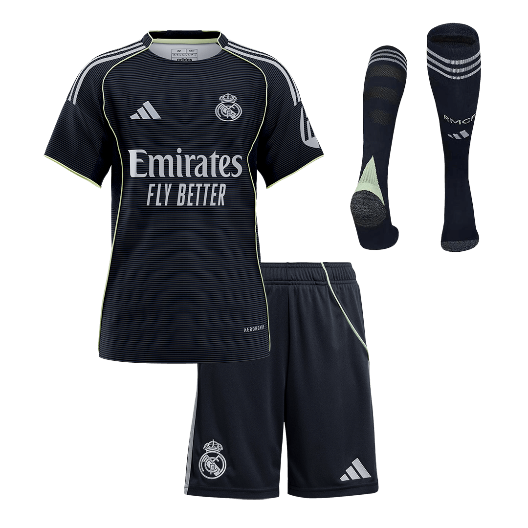 Kid's Real Madrid Away Soccer Jersey Kit(Jersey+Shorts+Socks) 2025/26 - Soccerdeal