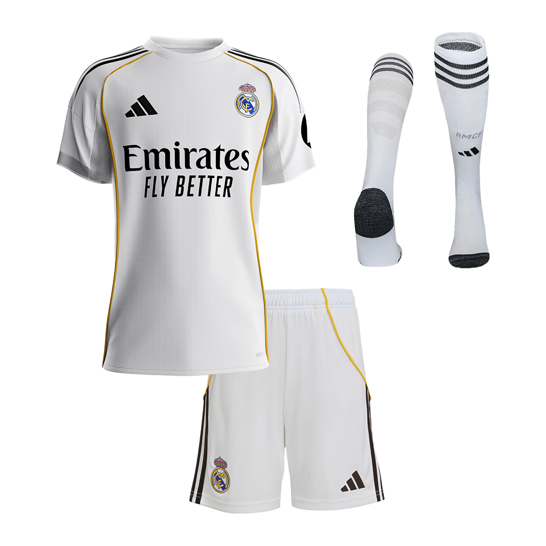 Kid's Real Madrid Home Soccer Jersey Kit(Jersey+Shorts+Socks) 2025/26 - Soccerdeal