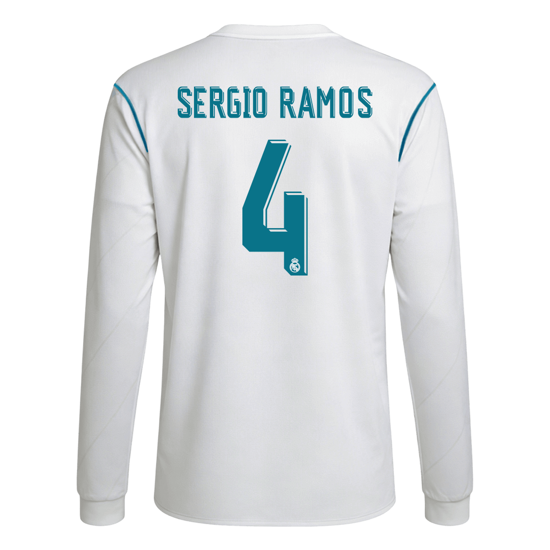 Retro SERGIO RAMOS #4 2017/18 Real Madrid Home Long Sleeve Soccer Jersey - Soccerdeal