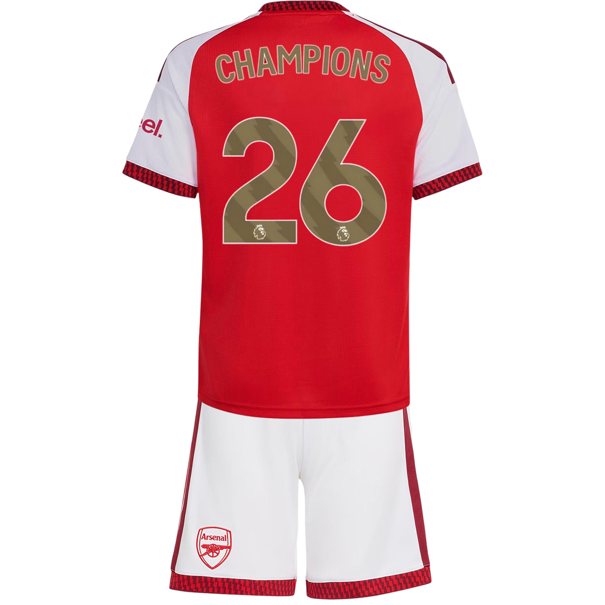 Kid's CHAMPIONS #26 Arsenal Home Soccer Jersey 2026/27 - Soccerdeal