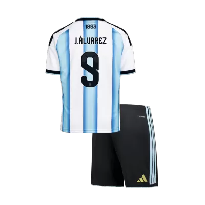Kid's J.ÁLVAREZ #9 Argentina Home Soccer Jersey Kit(Jersey+Shorts) 2026 - Soccerdeal
